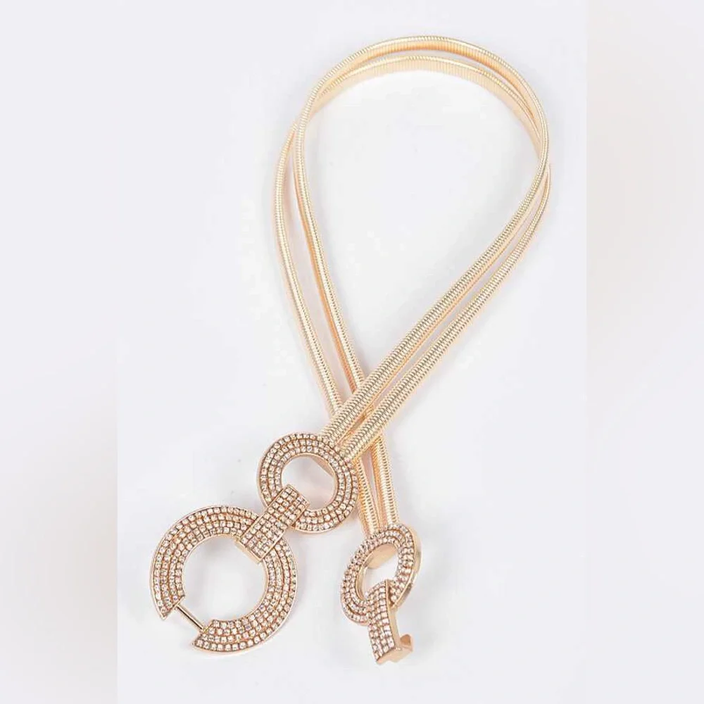 Gold Rhinestone Accented Stretch Statement Belt